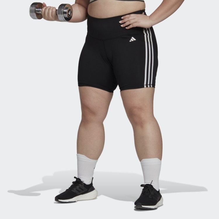 Leggings Curtas De Cintura Alta Com As Três Listras Adidas Black Training Essentials (tamanho Grande)