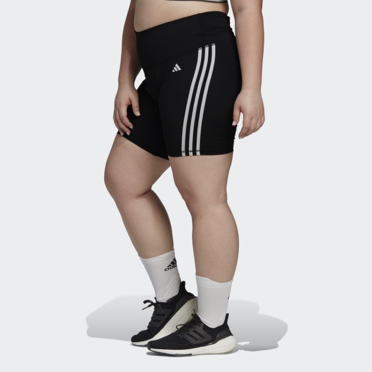 Leggings Curtas De Cintura Alta Com As Três Listras Adidas Black Training Essentials (tamanho Grande)