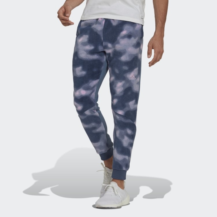 Calça De Lã Polar Com Estampa De Natureza Em Aço Adidas
