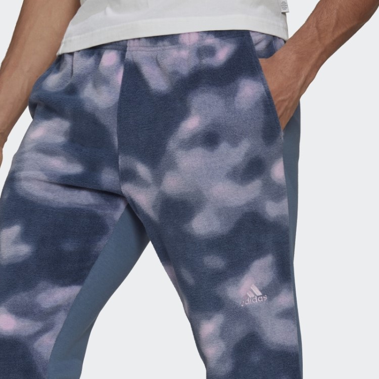 Calça De Lã Polar Com Estampa De Natureza Em Aço Adidas