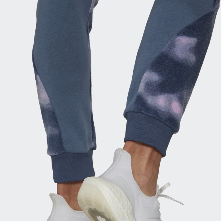 Calça De Lã Polar Com Estampa De Natureza Em Aço Adidas
