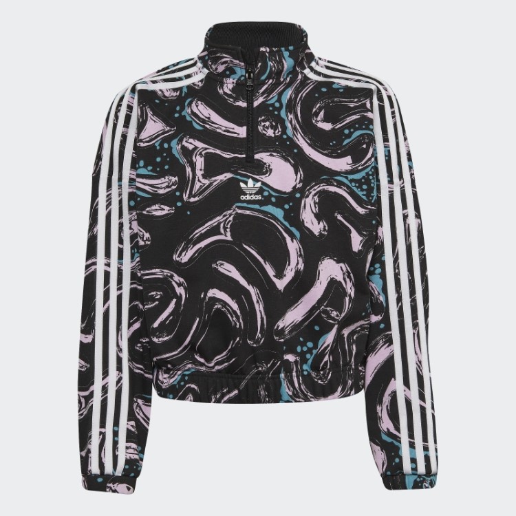 Moletom Preto Adidas Com Estampa Corrida E Meio Zíper