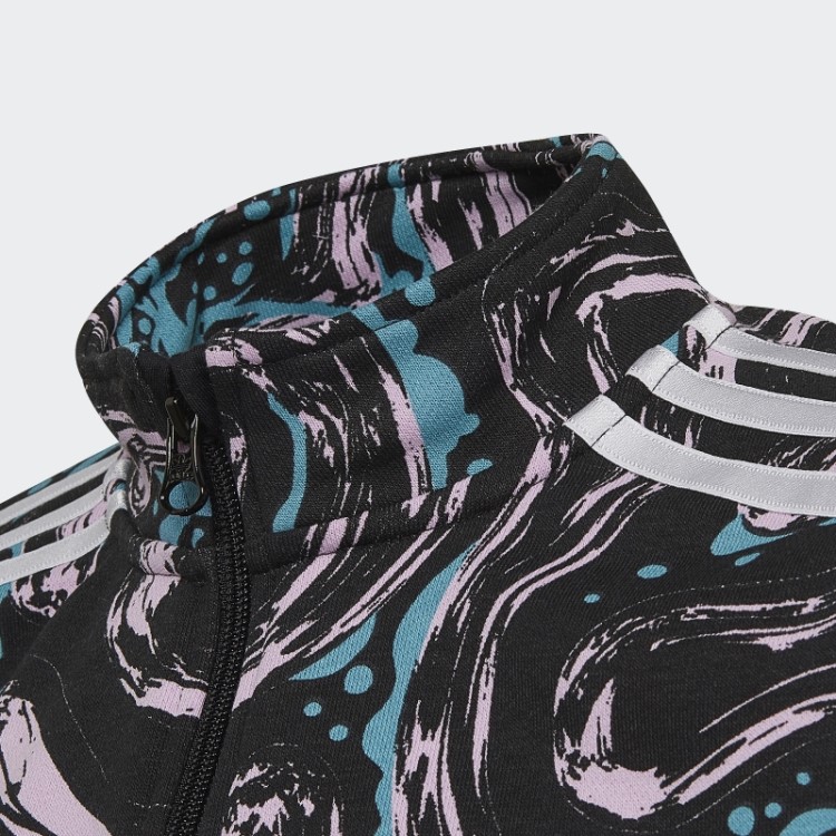 Moletom Preto Adidas Com Estampa Corrida E Meio Zíper
