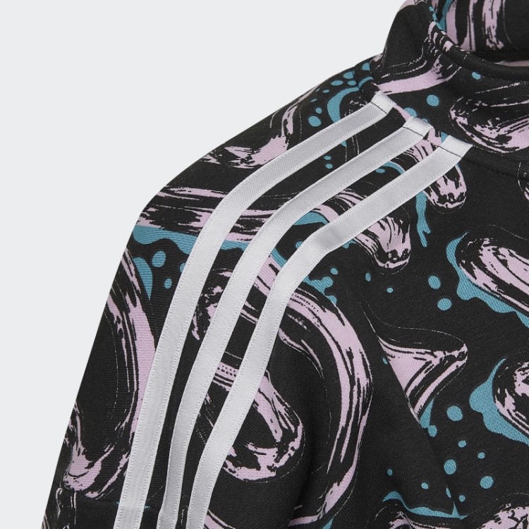 Moletom Preto Adidas Com Estampa Corrida E Meio Zíper