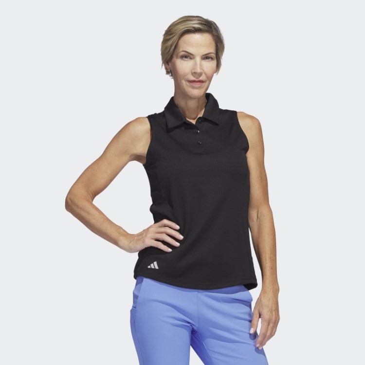 Camisa Polo De Golfe Sem Mangas Com Textura Preta Adidas