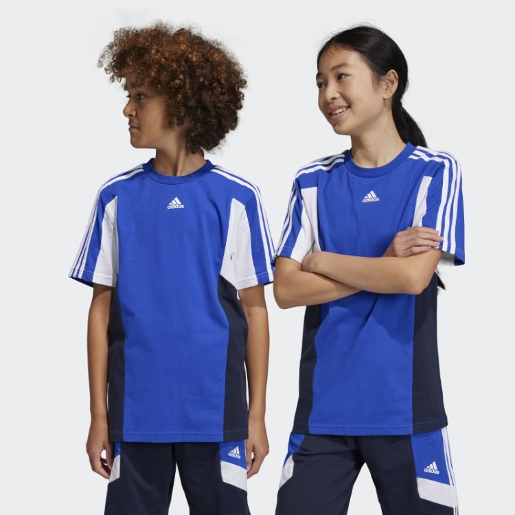 Camiseta Adidas Blue Colorblock Com As Três Listras Regular Fit