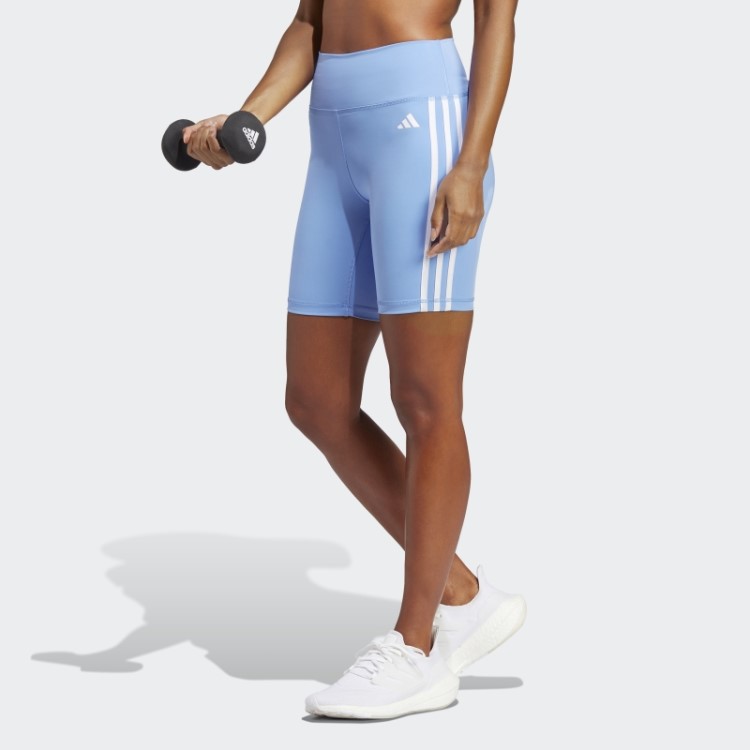 Adidas Training Essentials 3 Listras Leggings Curtas De Cintura Alta Azul