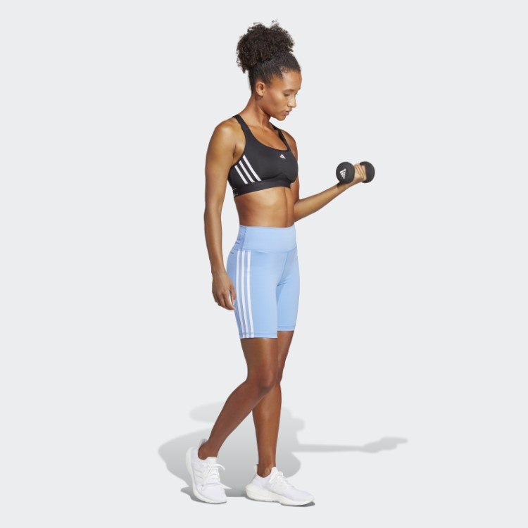 Adidas Training Essentials 3 Listras Leggings Curtas De Cintura Alta Azul