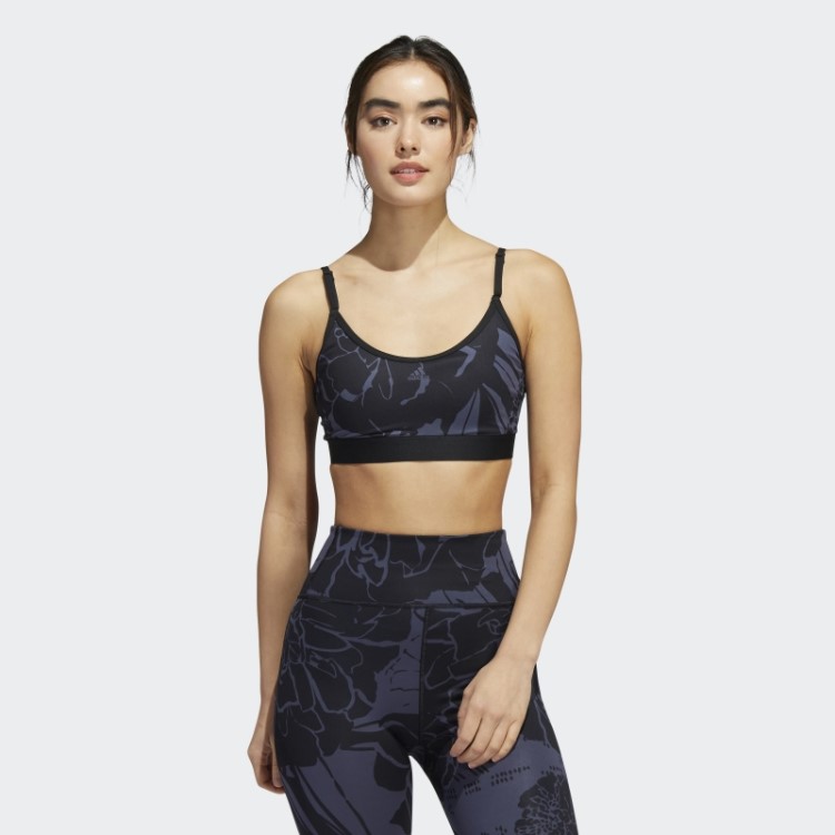 Sutiã Adidas Light Support Com Estampa Floral Azul Marinho