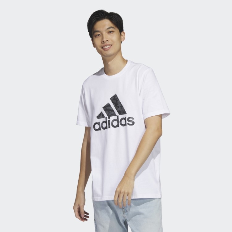 Camiseta Camuflada De Manga Curta Branca Adidas