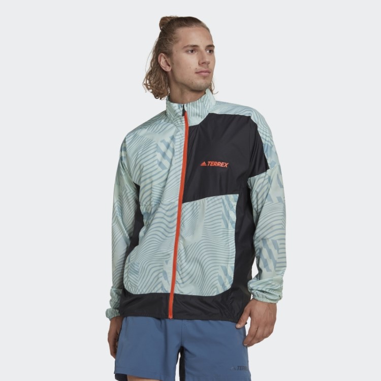 Adidas Terrex Trail Running Jaqueta Corta Vento Com Estampa Cinza
