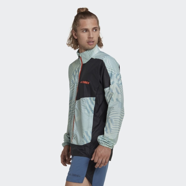 Adidas Terrex Trail Running Jaqueta Corta Vento Com Estampa Cinza