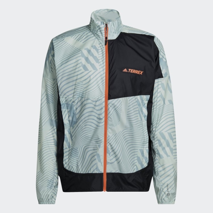 Adidas Terrex Trail Running Jaqueta Corta Vento Com Estampa Cinza