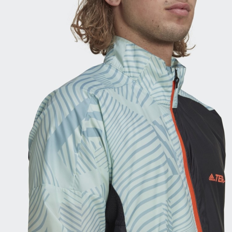 Adidas Terrex Trail Running Jaqueta Corta Vento Com Estampa Cinza