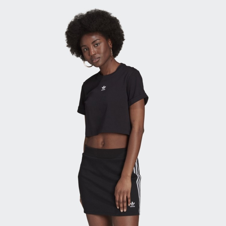 Camiseta Cropped Preta Adidas Adicolor Essentials