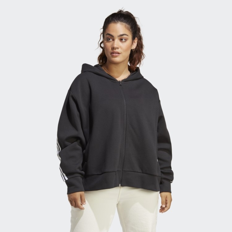 Adidas Future Icons Moletom Com Capuz E Zíper Nas Três Listras (tamanho Grande) Preto