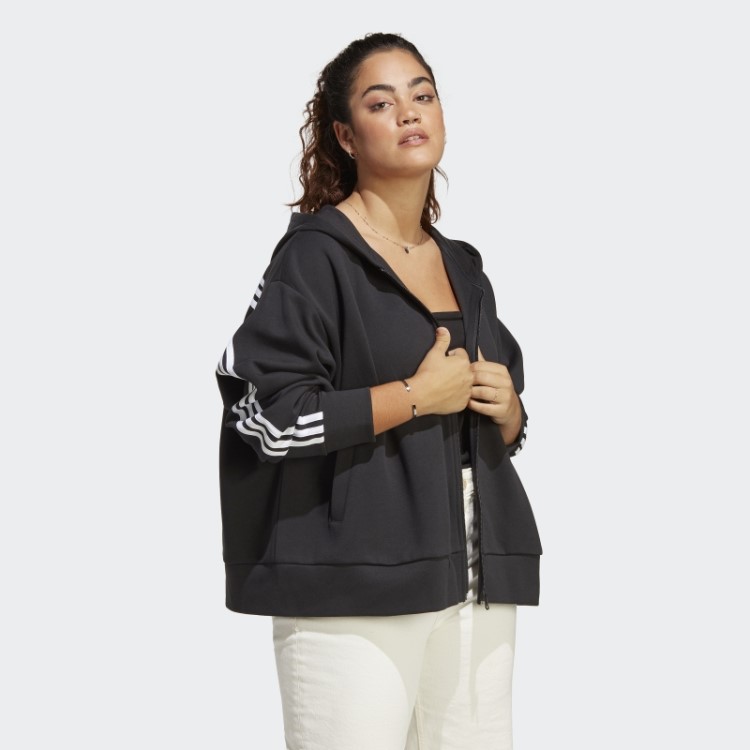 Adidas Future Icons Moletom Com Capuz E Zíper Nas Três Listras (tamanho Grande) Preto