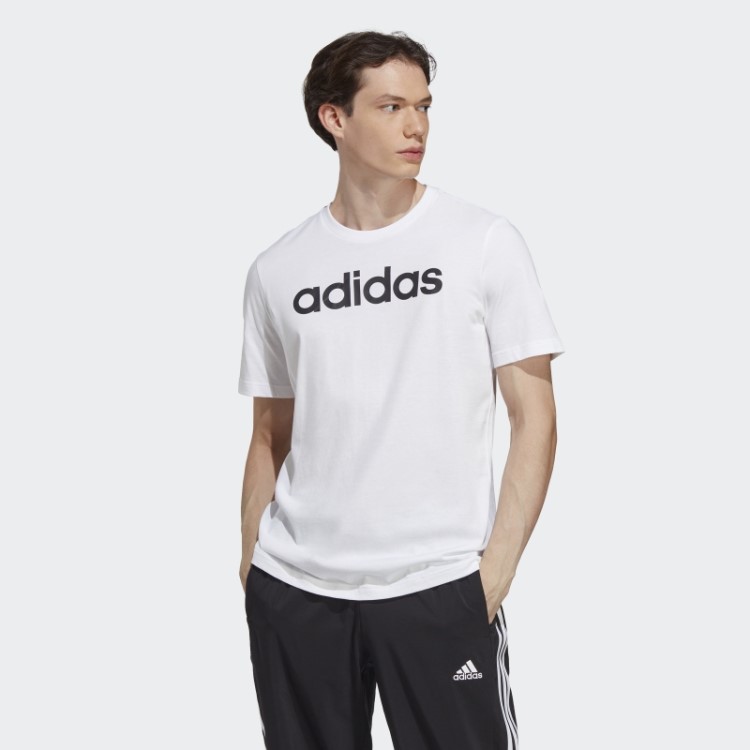 Essentials Camiseta Linear Com Logo Bordado Branco Adidas