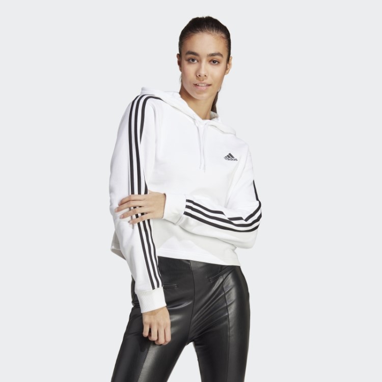 Adidas Essentials 3 Stripes French Terry Crop Hoodie Moda Branca