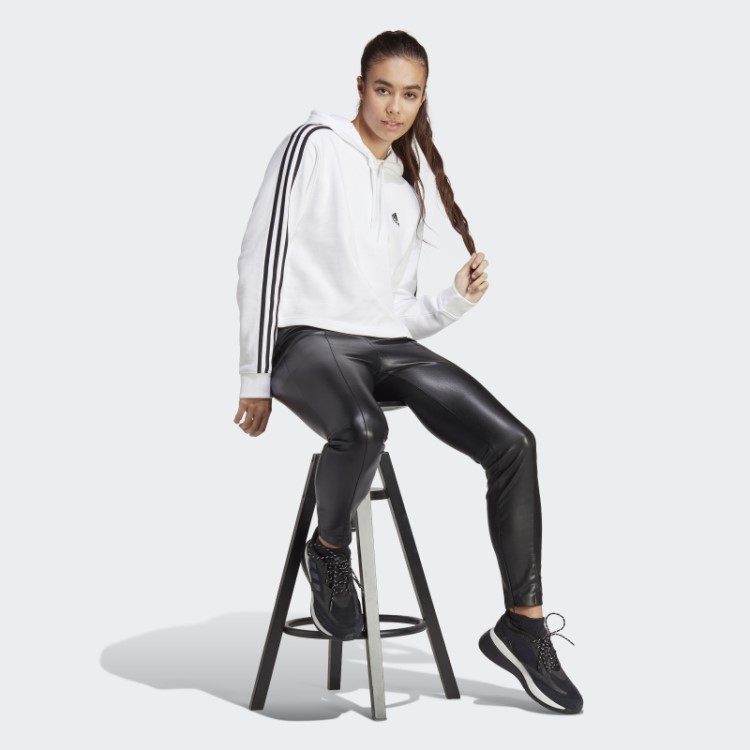 Adidas Essentials 3 Stripes French Terry Crop Hoodie Moda Branca