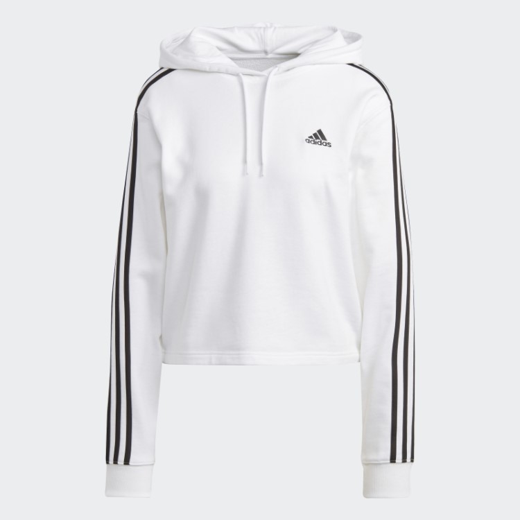 Adidas Essentials 3 Stripes French Terry Crop Hoodie Moda Branca
