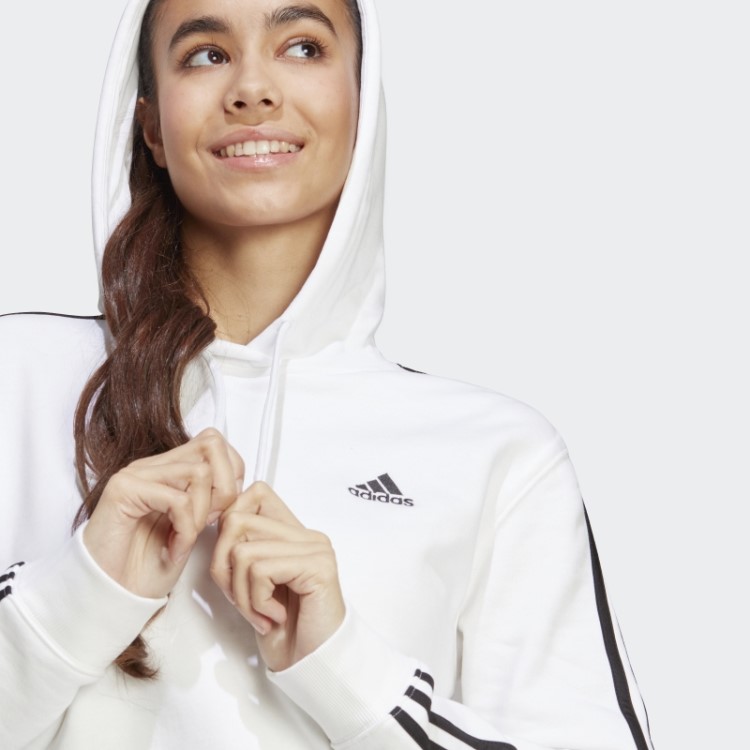 Adidas Essentials 3 Stripes French Terry Crop Hoodie Moda Branca