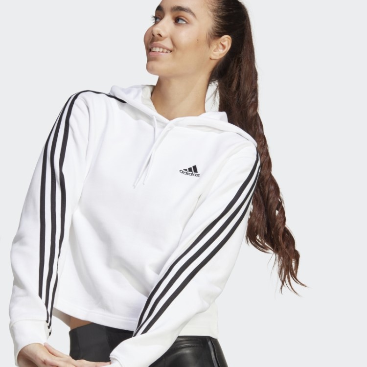 Adidas Essentials 3 Stripes French Terry Crop Hoodie Moda Branca
