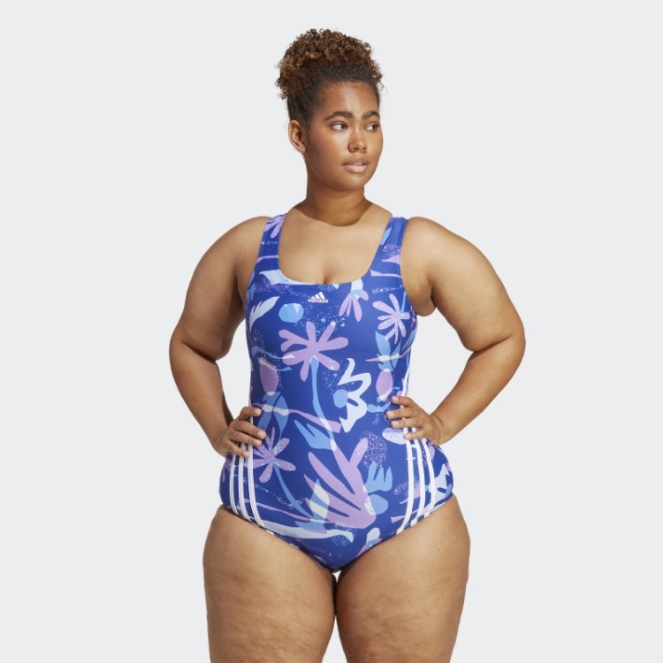 Maiô Floral 3 Listras (tamanho Grande) Azul Adidas
