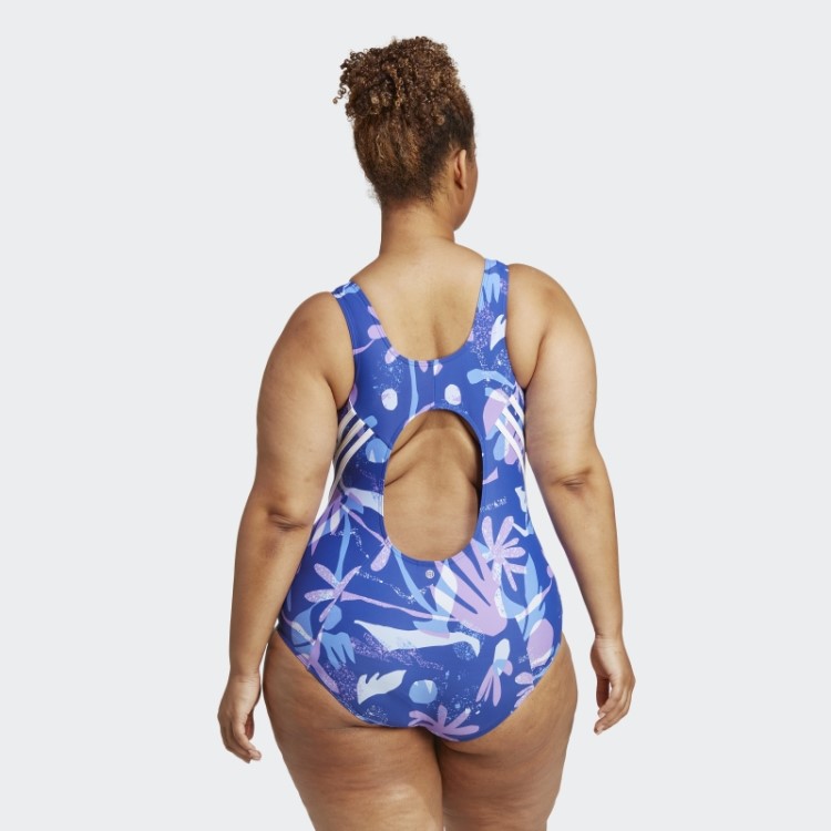 Maiô Floral 3 Listras (tamanho Grande) Azul Adidas
