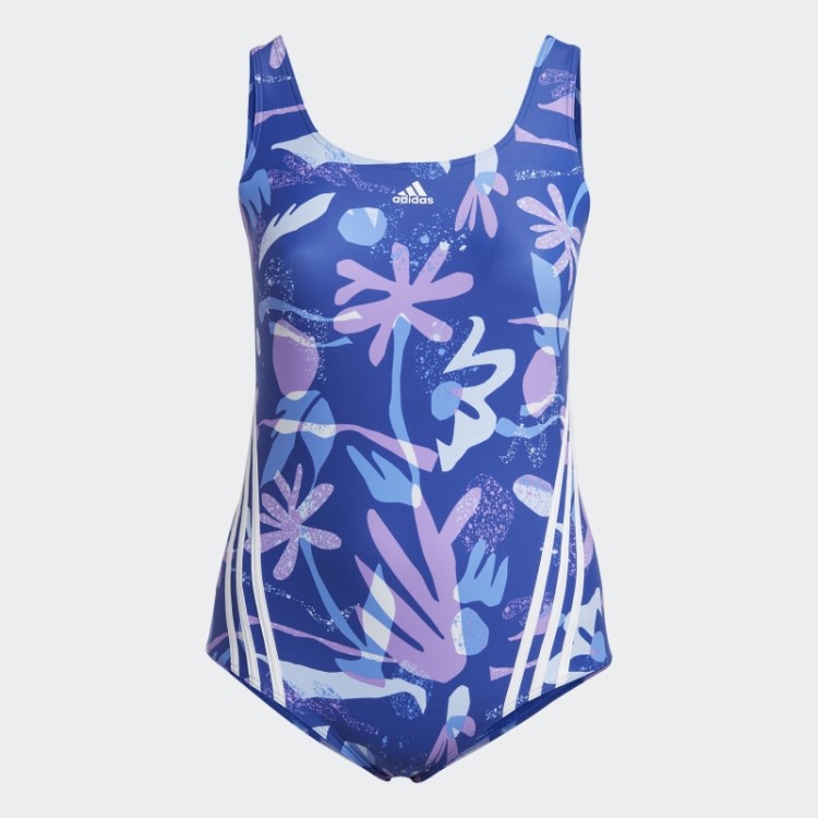 Maiô Floral 3 Listras (tamanho Grande) Azul Adidas
