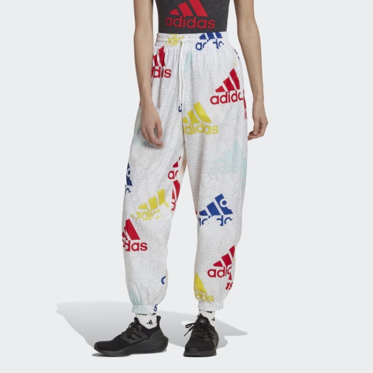 Essentials Calça Multicolorida Com Logo Em Malha Solta Adidas Branca