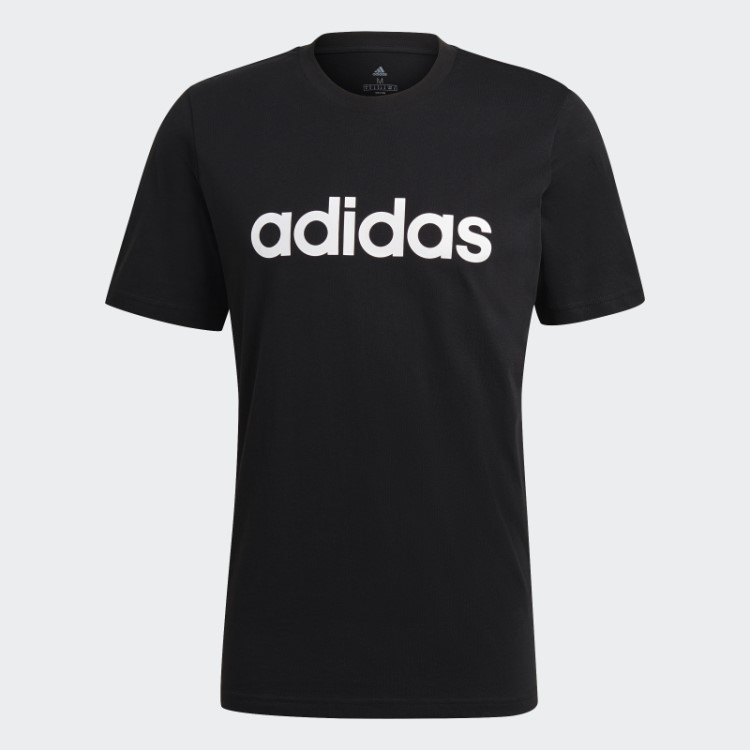 Camiseta Preta Adidas Essentials Com Logo Bordado Linear