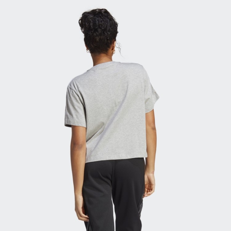 Top Cropped De Jérsei Simples Com As Três Listras Cinza Médio Adidas Essentials