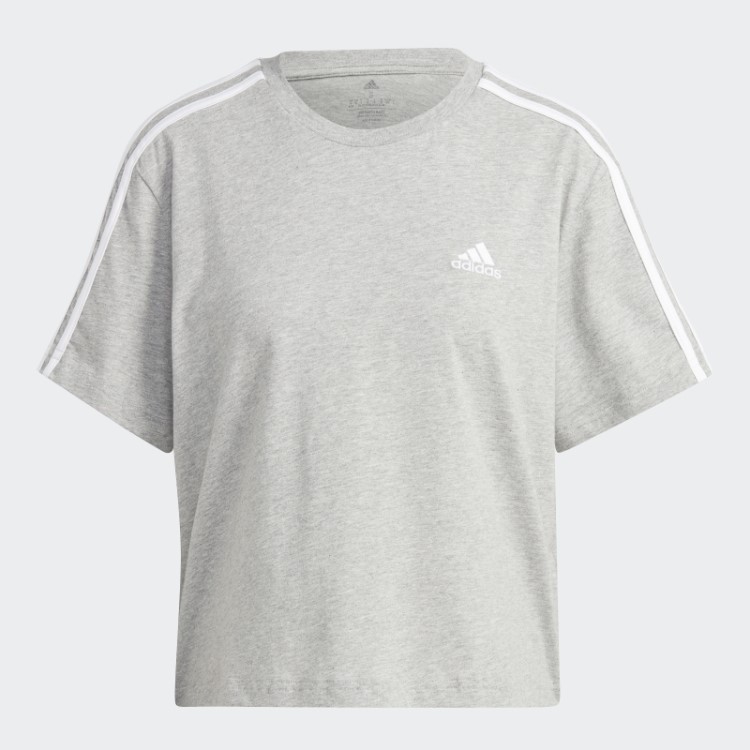 Top Cropped De Jérsei Simples Com As Três Listras Cinza Médio Adidas Essentials