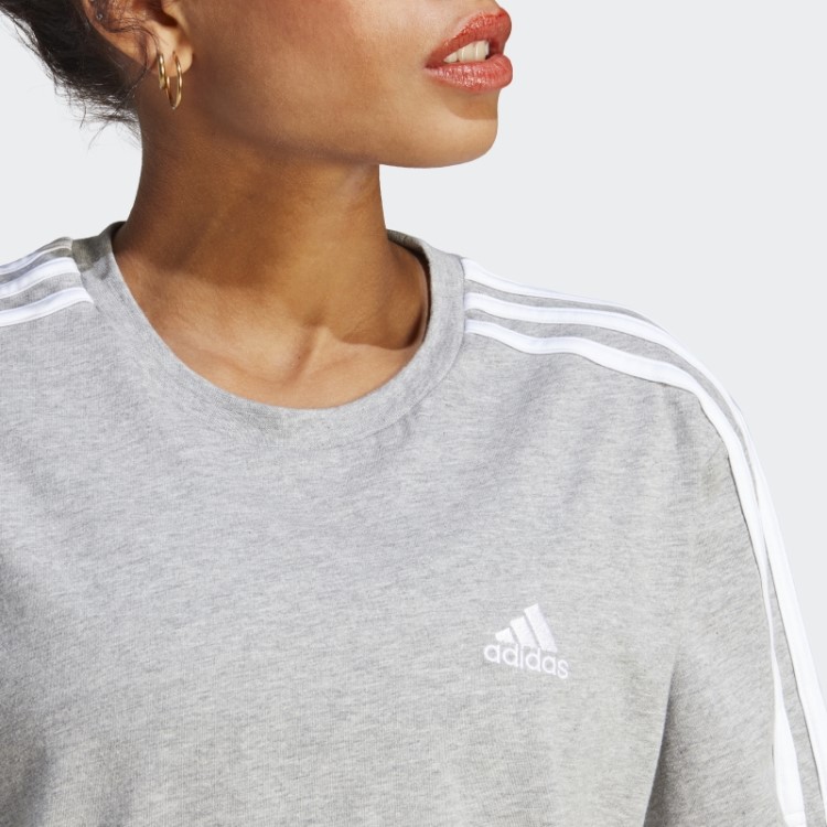Top Cropped De Jérsei Simples Com As Três Listras Cinza Médio Adidas Essentials