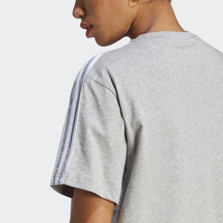 Top Cropped De Jérsei Simples Com As Três Listras Cinza Médio Adidas Essentials