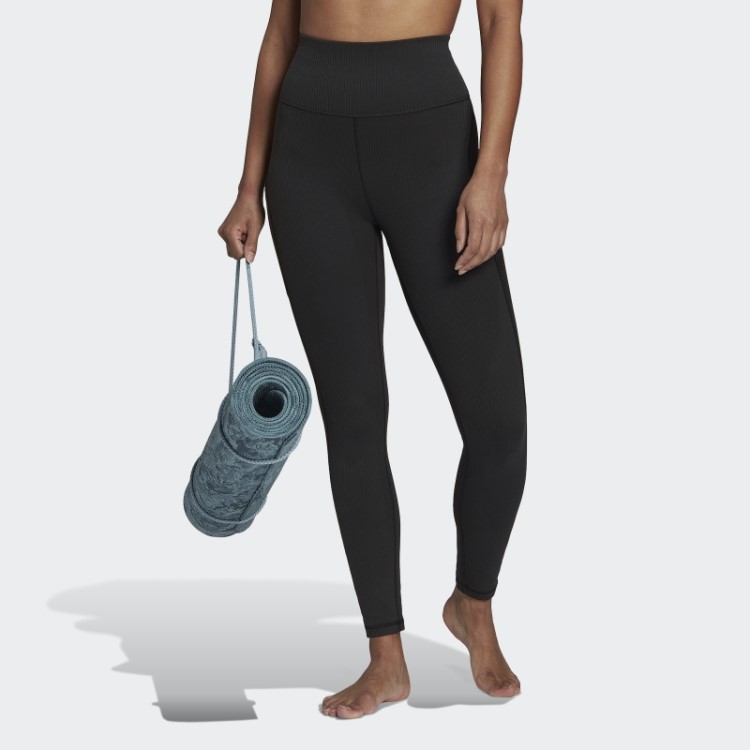 Leggings Caneladas De Cintura Super Alta Para Estúdio De Ioga Adidas Pretas