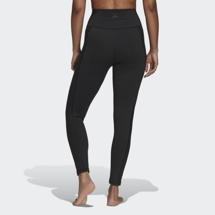 Leggings Caneladas De Cintura Super Alta Para Estúdio De Ioga Adidas Pretas
