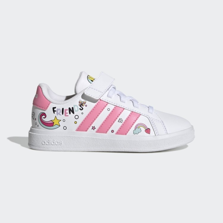 Branco Adidas X Disney Grand Court Minnie Mouse Cadarços Elásticos Sapatos Top Strap Fashion