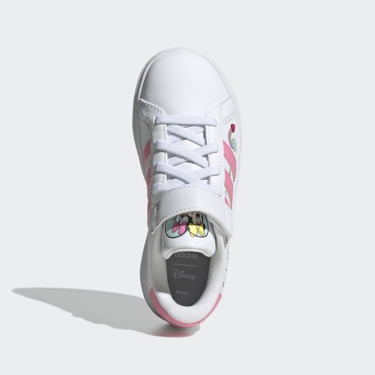Branco Adidas X Disney Grand Court Minnie Mouse Cadarços Elásticos Sapatos Top Strap Fashion