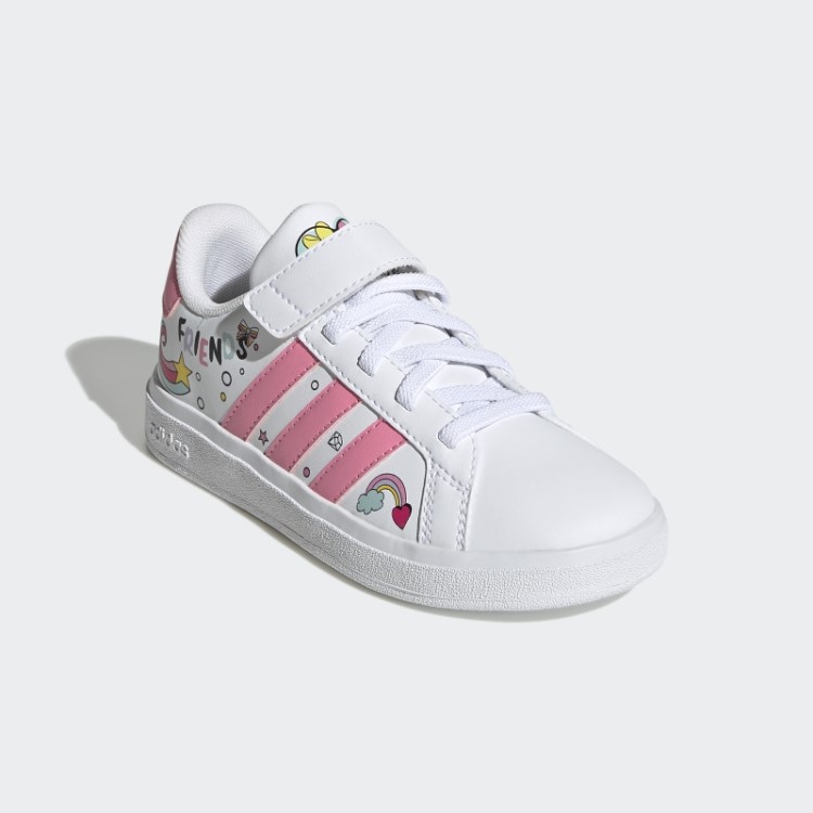 Branco Adidas X Disney Grand Court Minnie Mouse Cadarços Elásticos Sapatos Top Strap Fashion