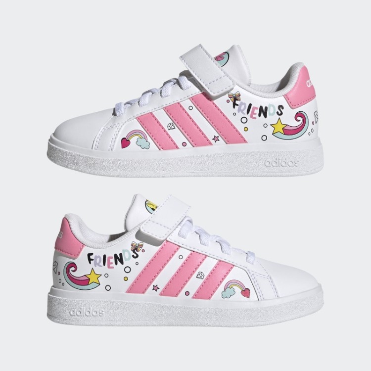 Branco Adidas X Disney Grand Court Minnie Mouse Cadarços Elásticos Sapatos Top Strap Fashion