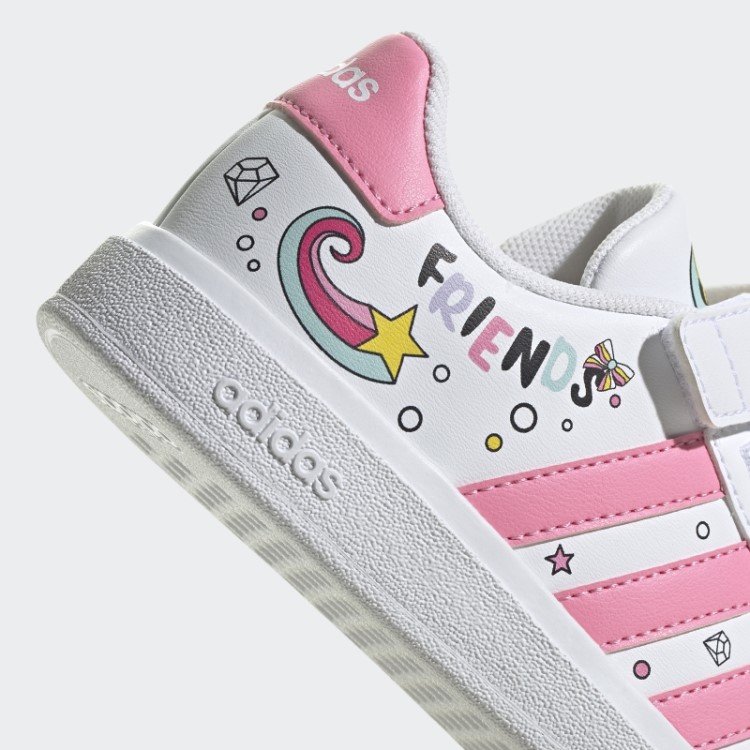 Branco Adidas X Disney Grand Court Minnie Mouse Cadarços Elásticos Sapatos Top Strap Fashion