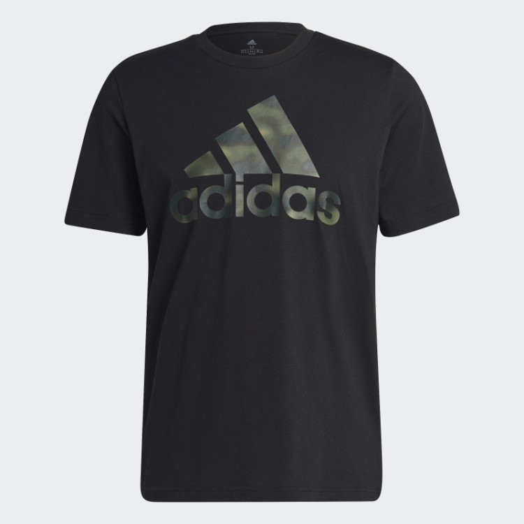 Camiseta Preta Adidas Essentials Com Estampa Camuflada