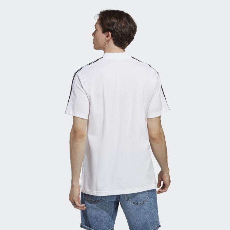 Camisa Polo Branca Com As Três Listras Em Piquet E Logo Bordado Adidas