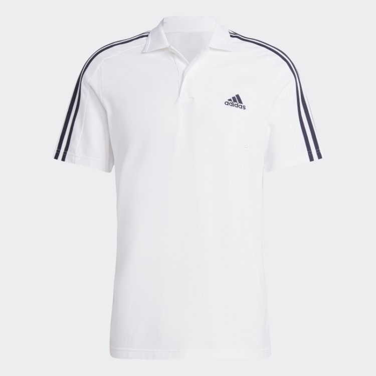 Camisa Polo Branca Com As Três Listras Em Piquet E Logo Bordado Adidas