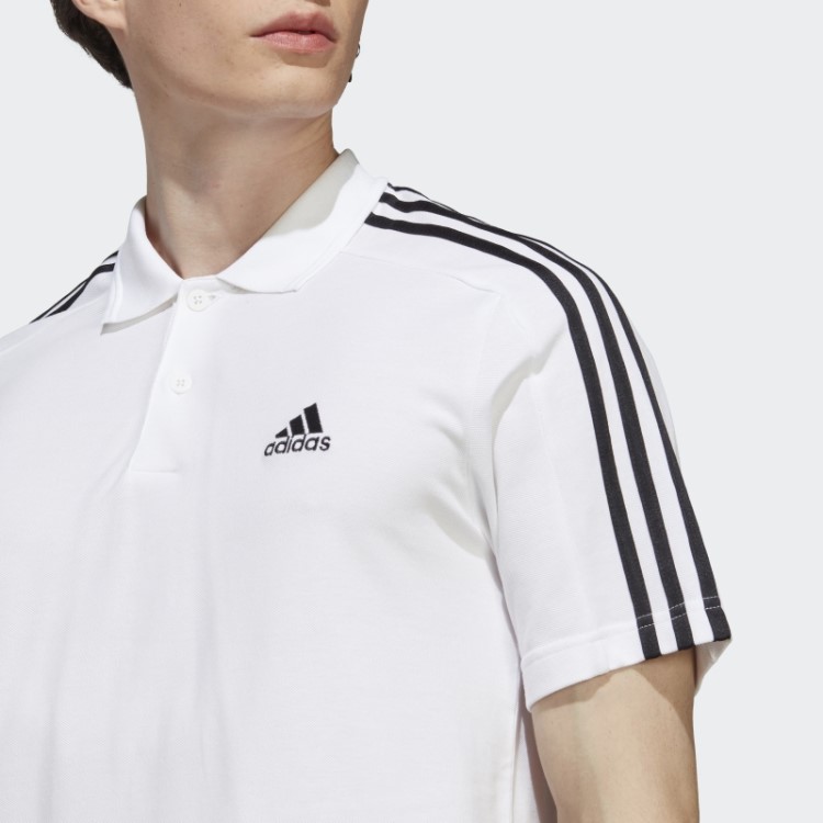 Camisa Polo Branca Com As Três Listras Em Piquet E Logo Bordado Adidas