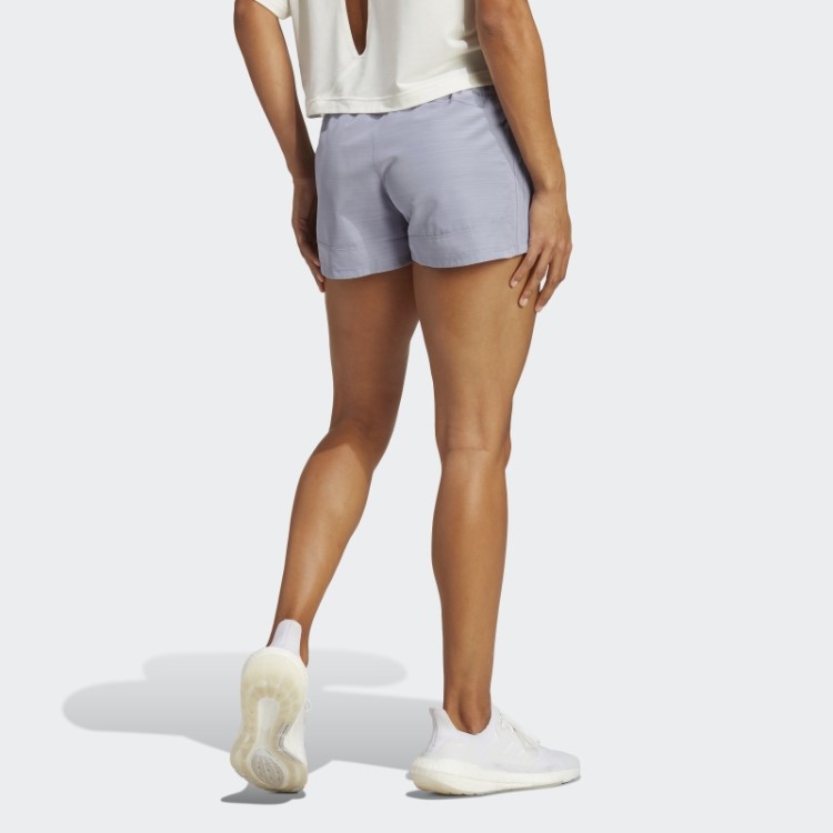 Short Adidas Pacer Com As Três Listras Lilás Prateado E Tecido Urze