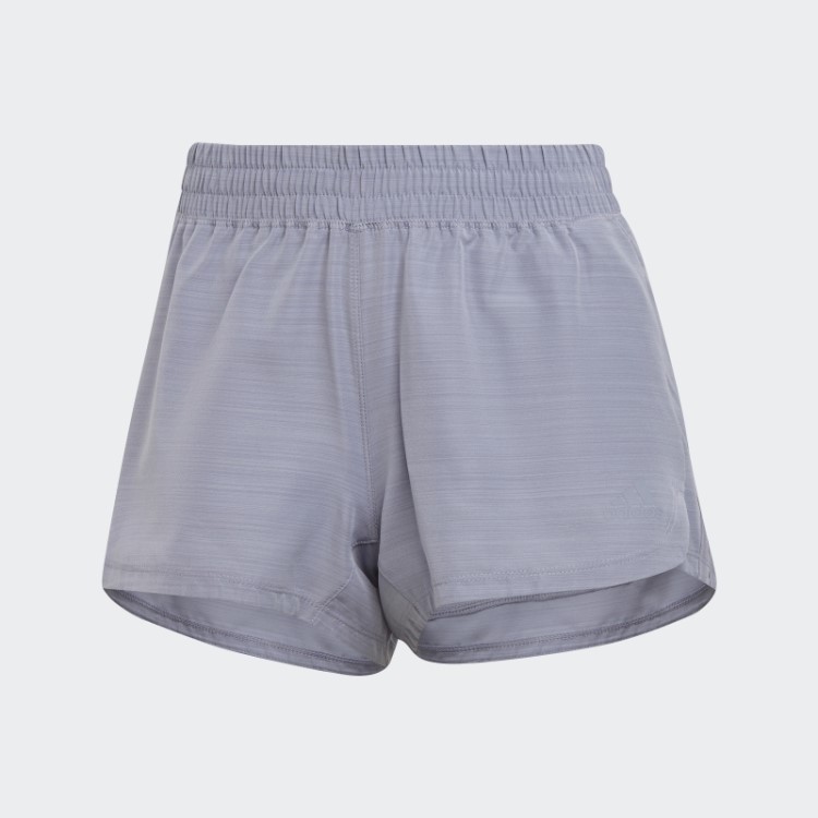 Short Adidas Pacer Com As Três Listras Lilás Prateado E Tecido Urze