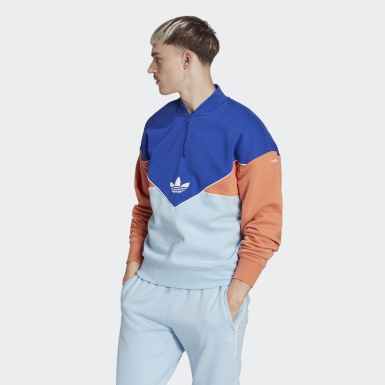 Moletom Adicolor Arquivo Sazonal Com Meio Zíper Azul Adidas